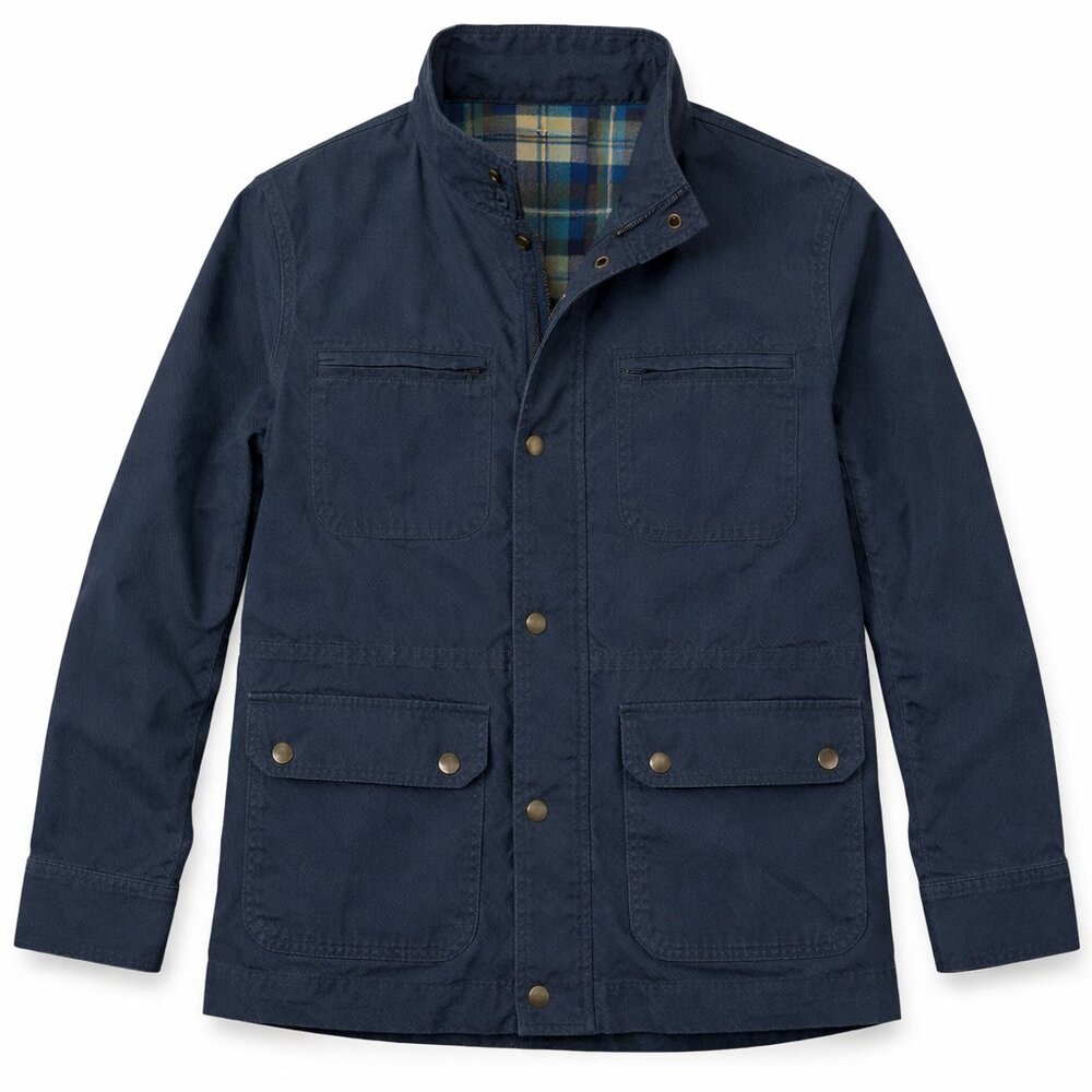 L.L.Bean Utility Field Jacket XL Blue Cotton Blend Plaid Lined Classic Outdoor